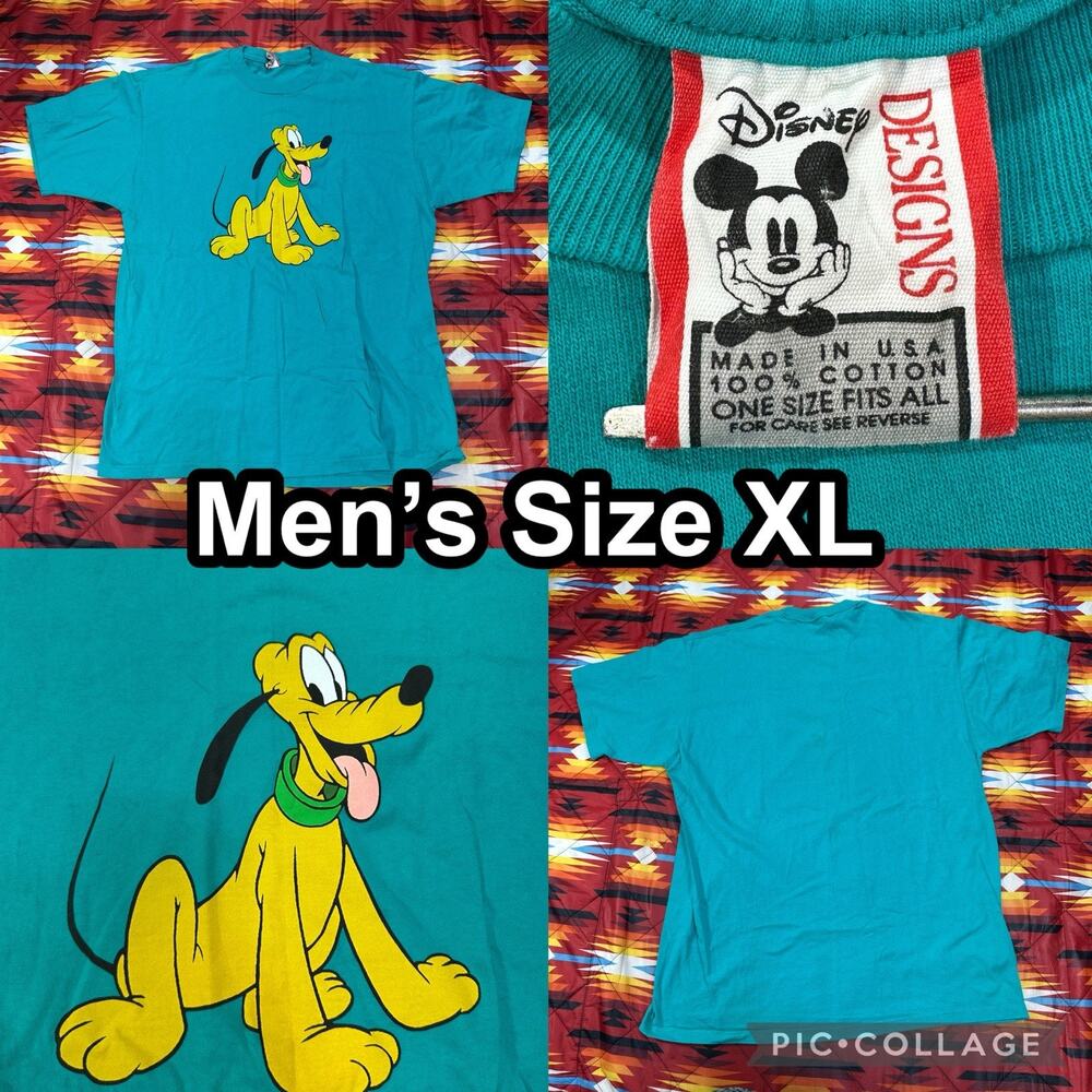 Vintage Disney Designs Pluto Blue T-Shirt Men’s Size XL Made In USA